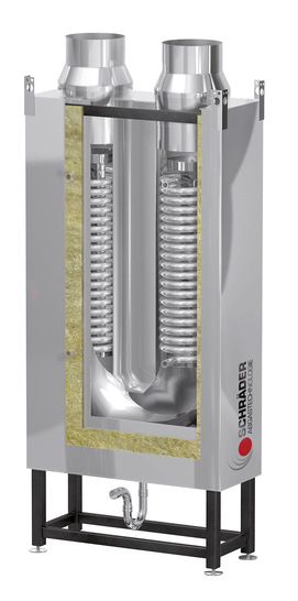 Mit einer Höhe von 155,5 cm, einer Breite von 54 cm und einer Tiefe von 24 cm lässt sich der Wärmeübertrager Turbu­FlexS-1200 Condens kompakt einbauen.