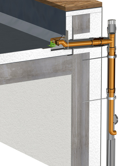 ﻿Durch die flache Bauweise des Attika-Entwässerungssystems Loro-X Duoflux bleibt viel Platz für die Wärmedämmung des Flachdachs.