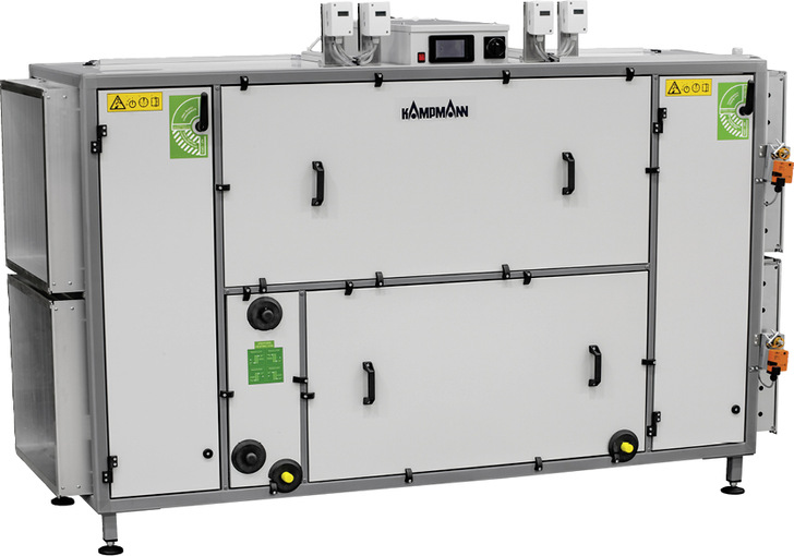 Das RLT-Kompaktlüftungsgerät ist in vier Baugrößen mit Luftvolumenströmen zwischen 1500 und 6000 m³/h erhältlich.