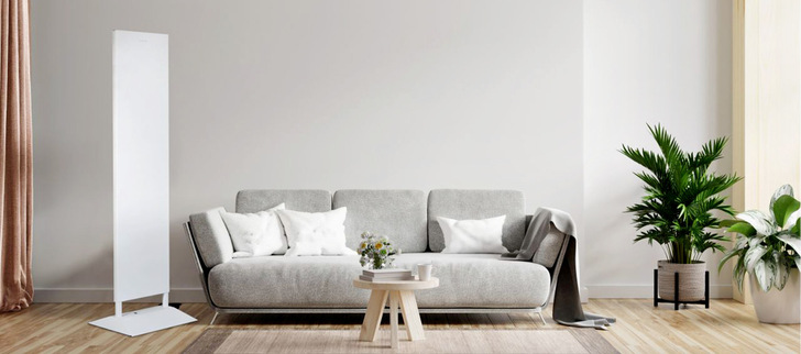 Das Infrarotheizpaneel Heatscope Stele ist außer in Weiß auch in Schwarz erhältlich.