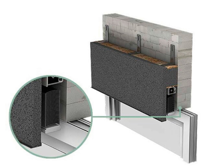 Eine Detailansicht des Jalousiekastens und seine Anbringung und Integrierung in die Gebäudehülle