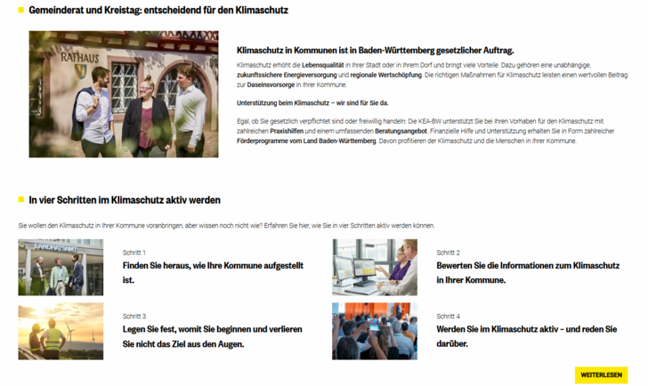 Das Portal vermittelt in übersichtlichen Schritten Informationen zum Klimaschutz.