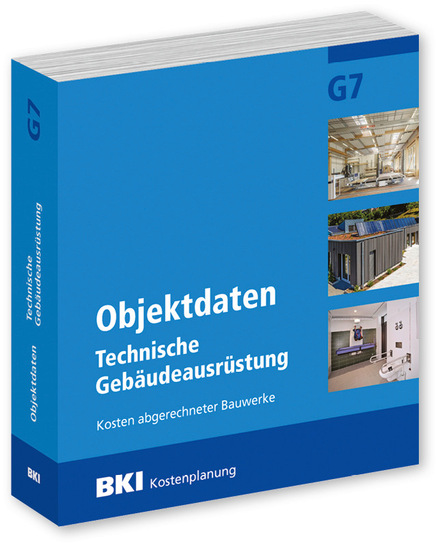Buch mit dem Titel „Objektdaten Technische Gebäudeausrüstung“ mit Maschinenfotos auf dem Cover. - © Bild: BKI