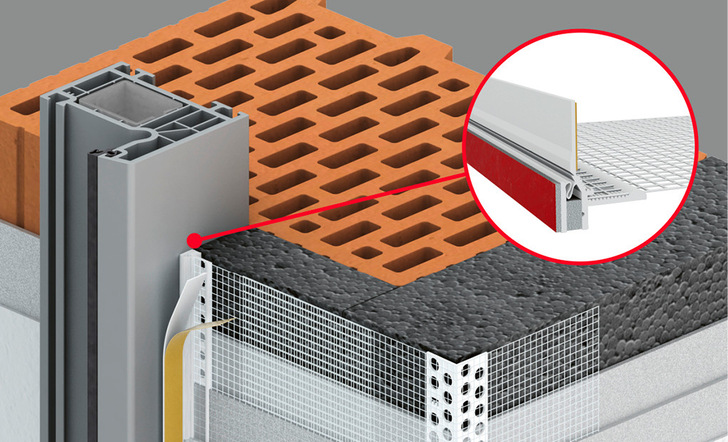 Das Ejot Pro GAP 10 Giga Flex ist das einzige selbstklebende Gewebe-Anputzprofil auf dem Markt für Oberflächen aus foliertem PVC, pulverbeschichtetem Aluminium und PMMA-beschichtetem PVC.