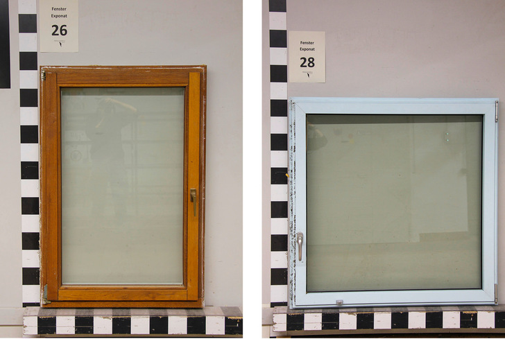 1  Ausgangspunkt der Betrachtung sind diese beiden Bestandsfenstertypen: Holzfenster aus Weichholz, Profiltiefe zirka 63 mm (links), Aluminiumfenster mit thermisch getrennter Rahmenkonstruktion (rechts).