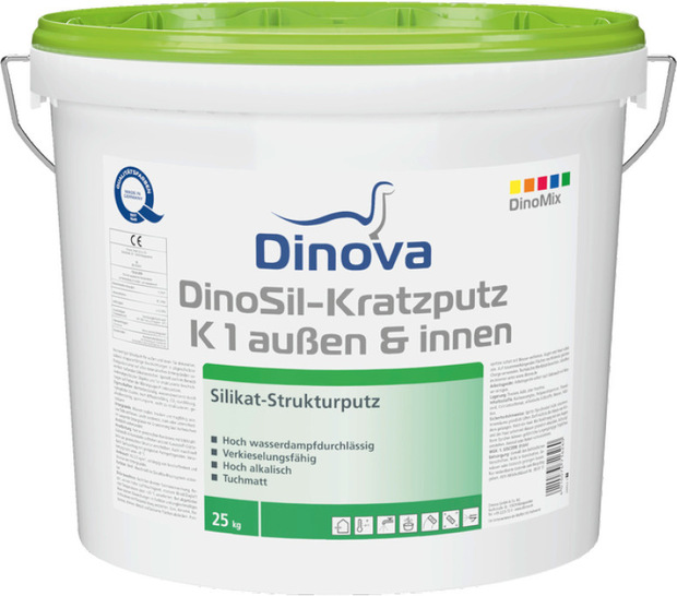 Dieser Kratzputz ist außen wie innen einzusetzen, seine Alkalität wirkt mikrobiellem Befall entgegen.