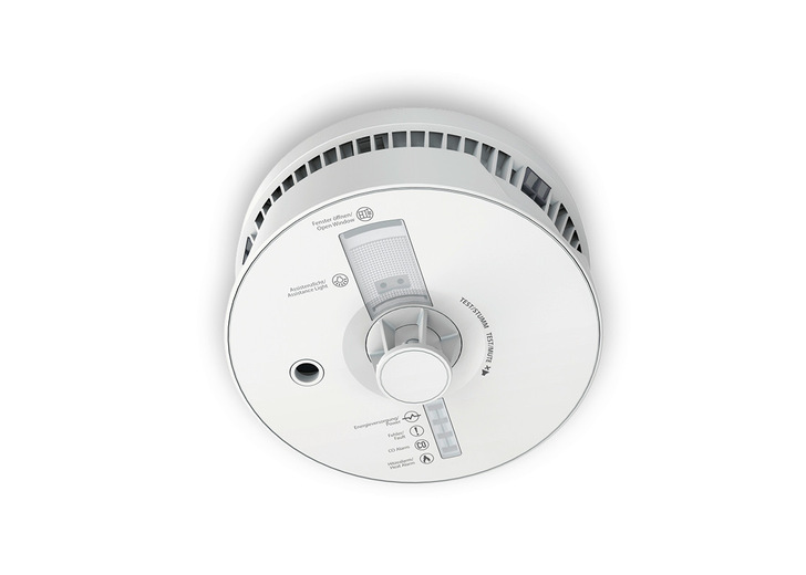 Der Multisensor Plus ist ein Rauchwarnmelder, der zusätzlich Temperatur, Luftfeuchtigkeit und Kohlenmonoxid misst.
