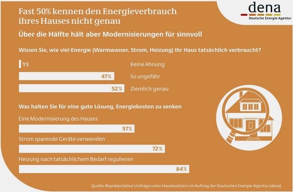 Umfrage zeigt: Fast 50% der Hausbesitzer kennen den Energieverbrauch ihres Hauses nicht genau. - © (dena) 2006
