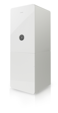 Das Gas-Brennwert­gerät wird in zwei Teilen geliefert. Dadurch und mithilfe der angebrachten Griffmulden kann es einfacher transportiert und montiert werden.