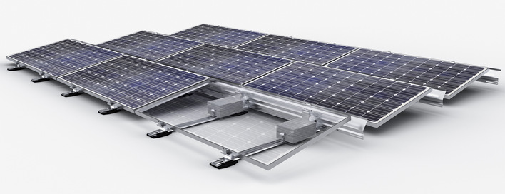 Aerocompact hat die Compact Flat-Montagesysteme wie alle seine PV-Unterkonstruktionen in dem 3D-Auslegungsprogramm Aero Tool hinterlegt.