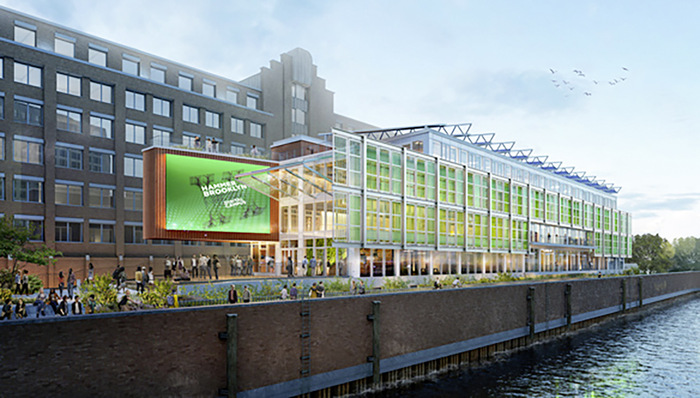 Für den DigitalCampus Hammerbrooklyn in Hamburg wurde der amerikanische Expo-Pavillon recycelt und mit Saint-Gobain Gläsern umhüllt.