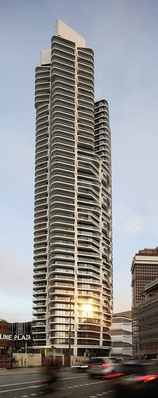 Der Grand Tower an der Frankfurter Europa-Allee ist mit 180 m Deutschlands höchstes Wohnhochhaus.