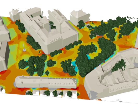 Hitzeinseln: Das Webtool Smart City Sensing erstellt eine dreidimensionale Heat Map untersuchter Stadtgebiete.