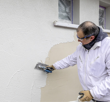 Der mineralische Scheibenputz Noblo 600 Sprint kann auf dem Armierungsputz ohne Trocknungszeit aufgebracht werden.