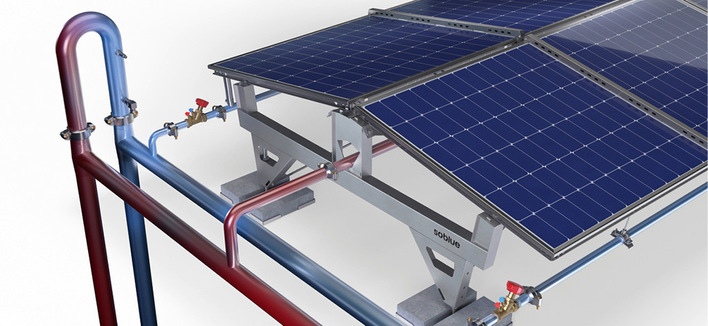 Das PVT-Modul Multi-NRG Panel Typ 144 CF nutzt laut Hersteller 16 % der Sonneneinstrahlung zur Erzeugung elektrischer Energie und zusätzlich 65 % zur Erzeugung thermischer Energie.