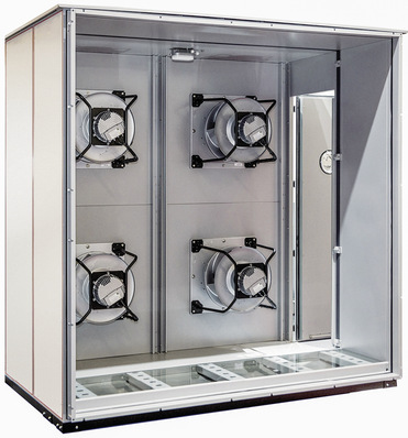 Der platzsparende Einbau einer Fan-Wall – mehrerer kleiner, parallel angeordneter EC-Ventilatoren – spart nicht nur Energie, sondern sorgt zudem für einen leisen Betrieb.