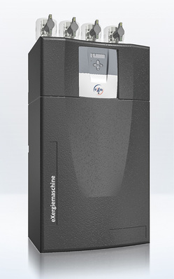 Die Exergiemaschine macht aus warmem heißes Wasser.