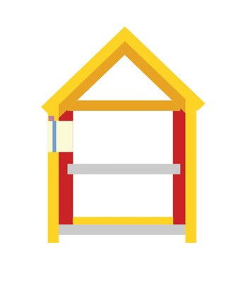 1 Prinzip-Skizze einer Altbausanierung mit Außendämmung. Gelb ist die neue Dämmschicht. Sinnvoll dabei ist, die Luftdichtheitsebene um das alte Haus herumzu egen. Die alten Dachsparren können problemlos als Installationsebene ebenfalls gedämmt werden. Das Fenster rutscht in die Dämmebene.