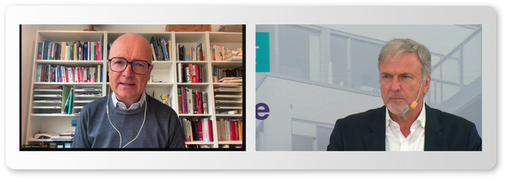 ARD-Meteorologe Karsten Schwanke (links) klärt gleich zu Beginn auf: Der Klimawandel macht keine Pause, er legt an Tempo noch zu. Nicht nur Moderator Martin Prösler hörte gespannt zu.