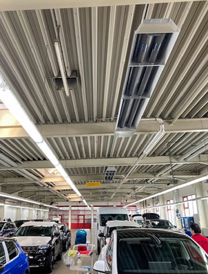Die Infrarotheizung Prima wärmt die Hallen des Autoterminals Neuss bedarfsgerecht.