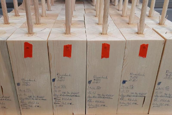 Im Projekt Oekostab wurden Stäbe aus Laubholz als Verbindungselemente in kleinmaßstäbliche Probekörper aus Fichtenholz eingeklebt. Die Klebekraft der mit Glutinleim verklebten Stäbe ist mit handelsüblichen petrochemischen Klebstoffen vergleichbar.