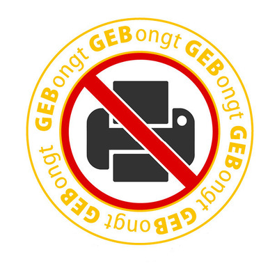 Kein Druckersymbol in einem roten Kreis mit Schrägstrich. Um den Kreis herum steht in gelber Schrift „GEBongt“. - © Bild: Aha-Soft - stock.adobe.com