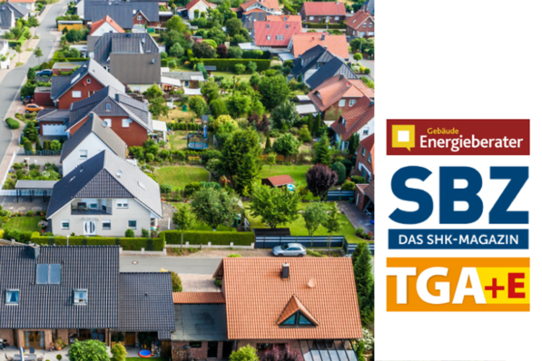 Verbesserter, barrierefreier Alt-Text: Alt-Text: Luftaufnahme eines Wohngebiets mit Einfamilienhäusern; Am rechten Bildrand sind die Logos der Fachzeitschriften SBZ, TGA+E und Gebäude Energieberater zu sehen. Das Bild symbolisiert die Bedeutung innovativer Sanitär-, Heizungs- und Klimatechnik sowie energieeffizienter Gebäudelösungen im Wohnbau. Begründung: Der neue Alt-Text beschreibt das eigentliche Motiv (Wohngebiet), erklärt die Einbindung des Fachtitels visuell korrekt und stellt den Bezug zur thematischen Relevanz für Entscheidungsträger und Fachkräfte in der SHK-Branche her. So erhalten auch blinde oder seheingeschränkte Nutzer:innen einen klaren Eindruck vom Bildinhalt sowie dessen Kontext. - © Frank – stock.adobe.com