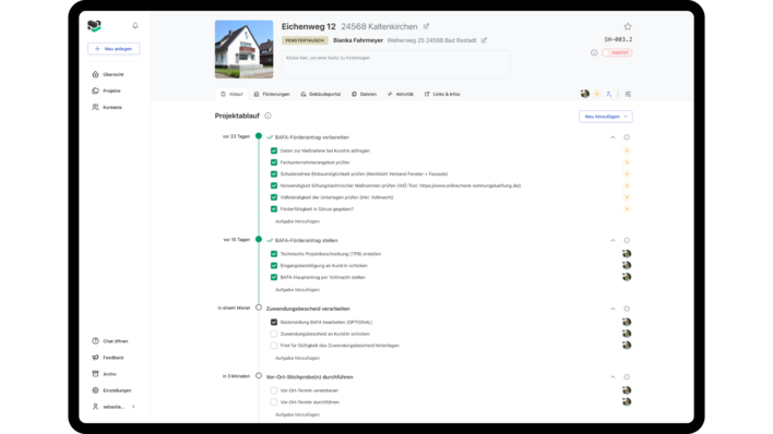 Grundsteine bietet eine Projektbegleitungs-Software - mit Ausrichtung auf die Bedürfnisse von Energieberatenden.