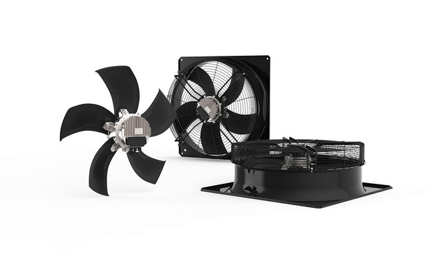 Die AKV-Axialventilatoren saugen Luft parallel zur Rotations­achse des Laufrads an und stoßen sie in derselben Richtung wieder aus.