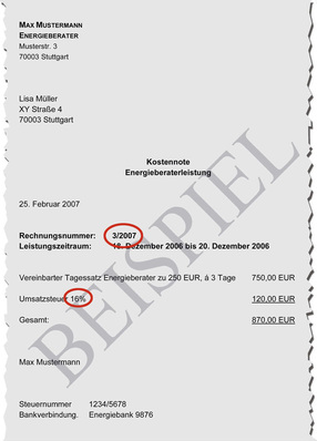 Beispiel- rechnung über erbrachte Leistung in 2006. Es gilt der Steuersatz von 16 Prozent