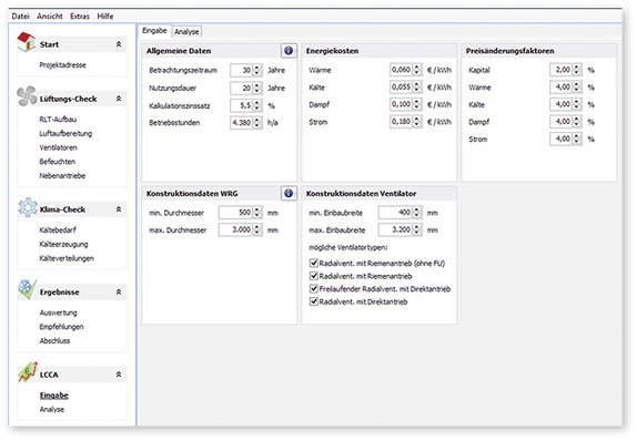 



1
 Eingabe für die Berechnung der Lebenszykluskosten einer RLT-Anlage.
