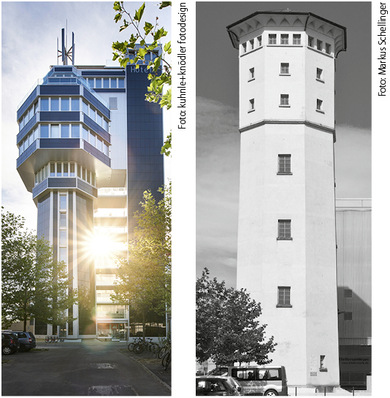 
Der alte Wasserturm war mit 31 m etwa 19 m kleiner und wirkte auch deutlich zierlicher als der jetzige aquaTurm – auch wenn hier die Optik täuscht.
